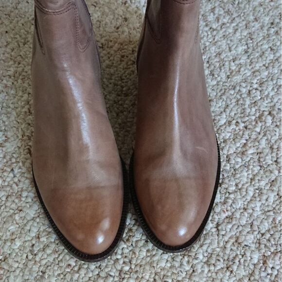 Saks Fifth Avenue Italy Taupe Brown Black Leather Knee High Riding boots sz 6 - Picture 3 of 12
